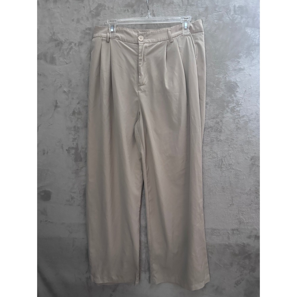 SHEIN Pleated Wide Leg Trousers Women XL 12 Tan Excellent High Rise Dress Pants